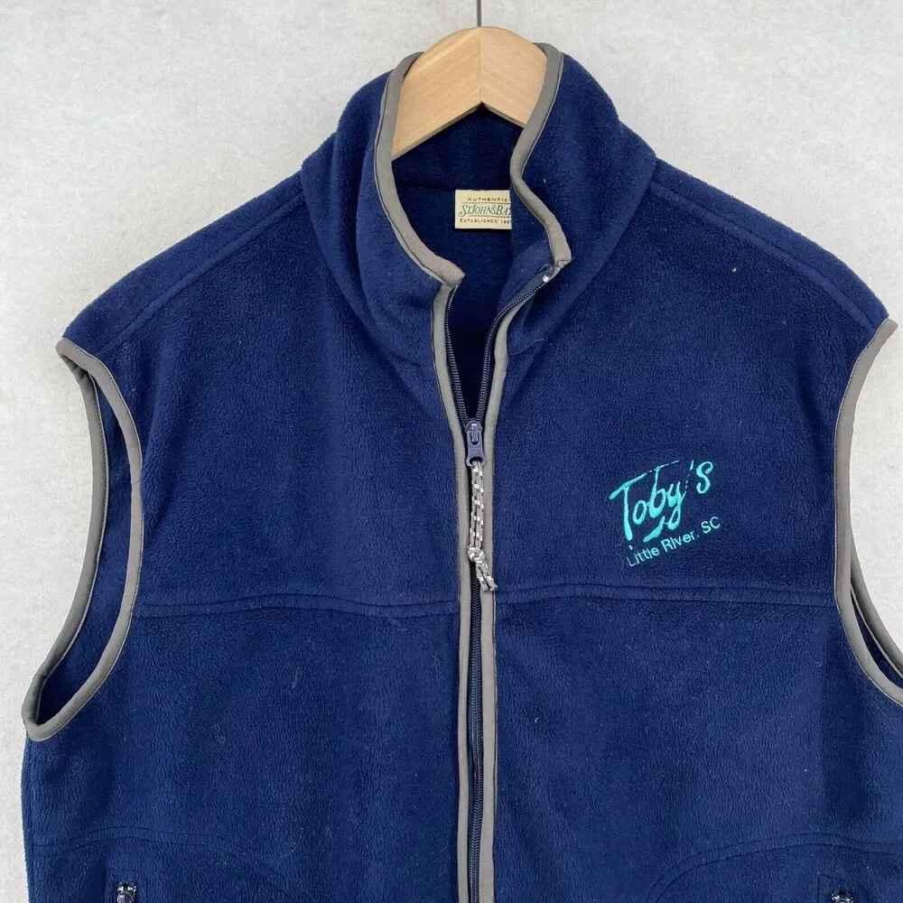 ST. JOHN'S BAY Vest Mens M LITTLE RIVER SC Fleece Full Zip Sleeveless Blue